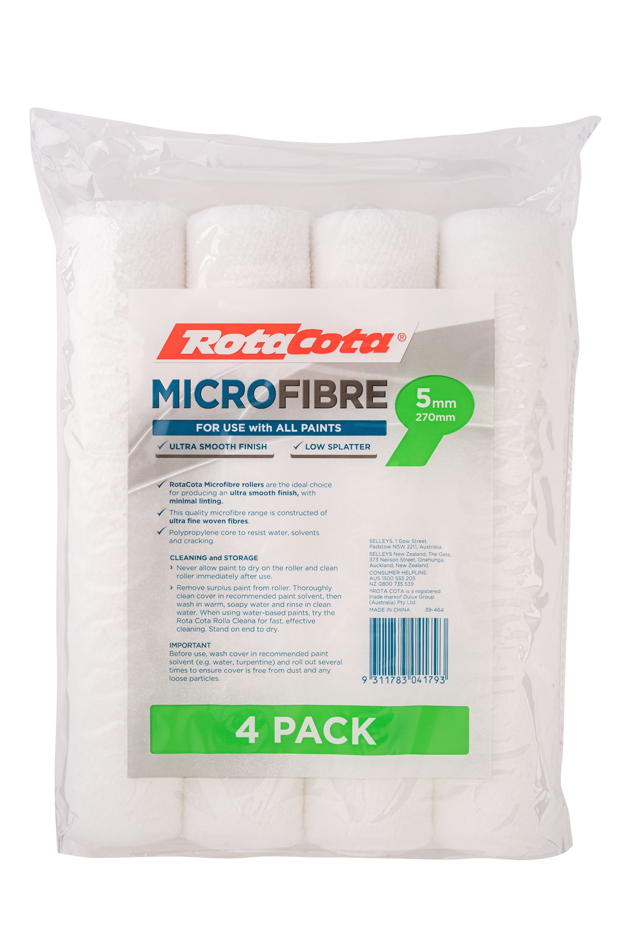 RotaCota Microfibre Roller Covers 5mmx270mm 4pk