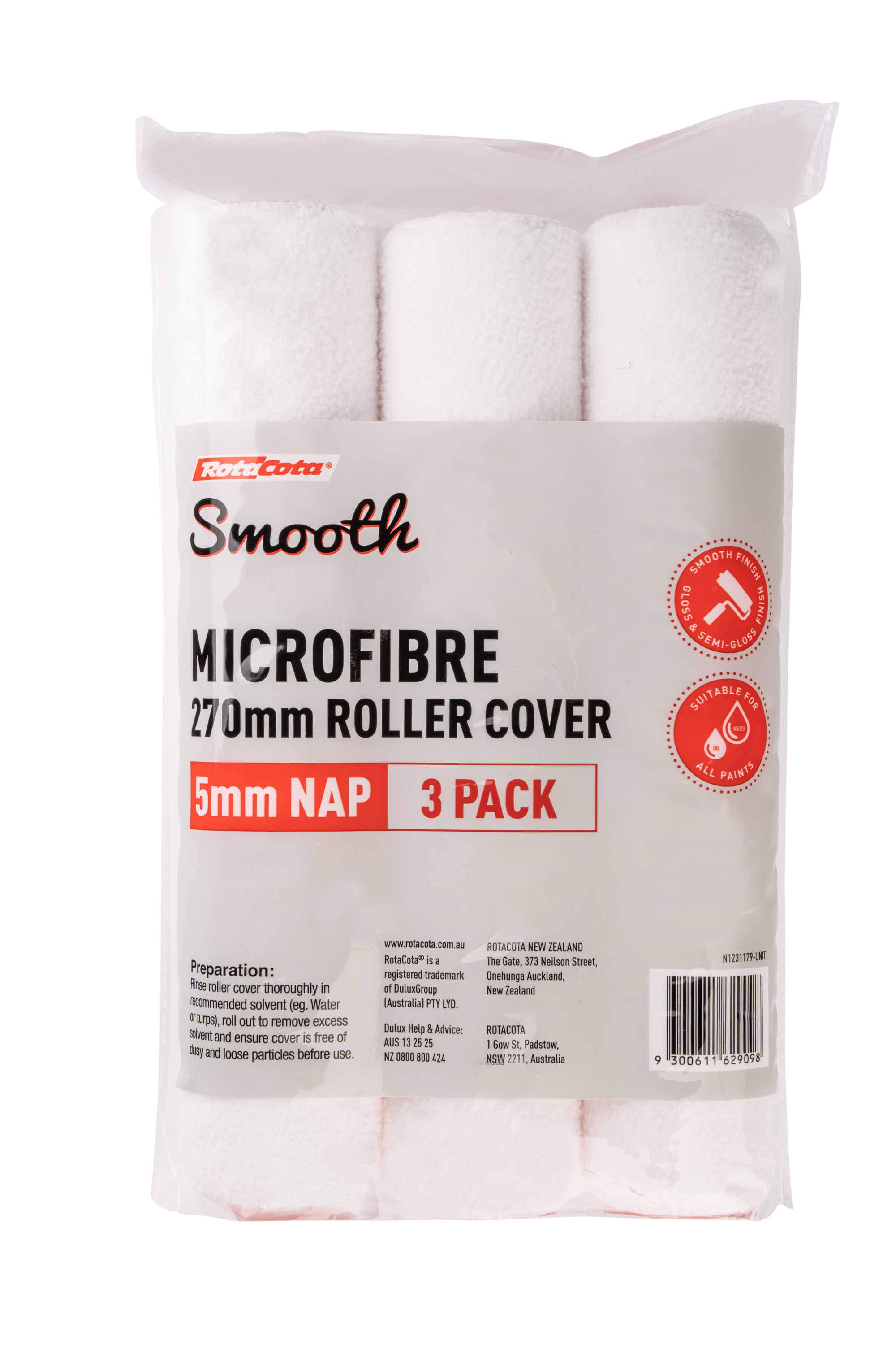 RotaCota Smooth Microfibre Roller Covers 5mmx270mm 3pk